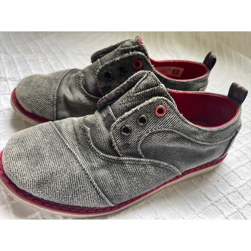 Toms Kids Youth Size 11 Loafer Grey Denim‎ Print-